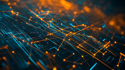 Mobile phone with abstract data connections, technology concept