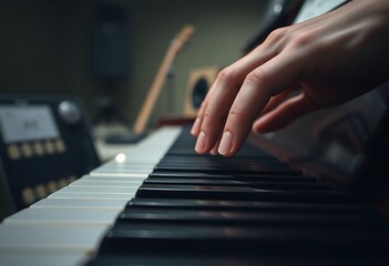 Obraz premium person's hand on the keys of a piano