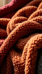 close up of a knitted blanket on a bed
