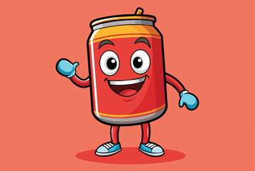 Fototapeta premium A joyful animated character with a red body and a big smile waves happily. The bright orange background adds a fun and playful atmosphere to the cheerful scene.