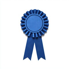 Blue ribbon award rosette isolated on white background