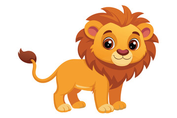 Fototapeta premium This cheerful cartoon lion features a vibrant orange coat and large expressive eyes, embodying warmth and playfulness commonly found in children's art and storytelling.