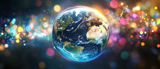 Earth with vibrant cosmic colors, beautiful and vivid.