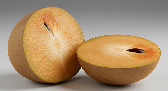 Halved Sapodilla Fruit, Close-up Studio Shot