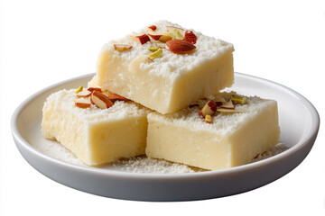 Milk powder barfi also known as Mava burfi isolated on white background