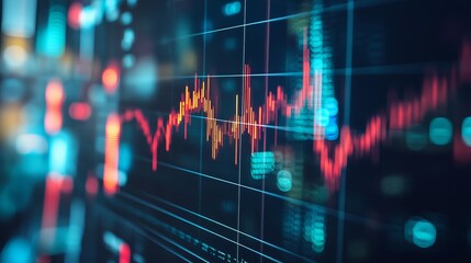 Dynamic stock market data display red and blue graph financial investment chart trend screen growth
