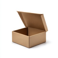 Open cardboard box angled view isolated on white background
