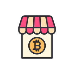 Bitcoin market colored icons, minimalist vector illustration ,simple transparent graphic element .Isolated on white background