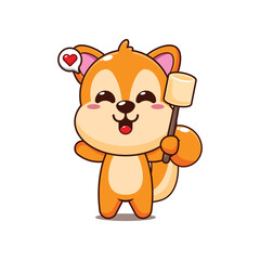 Fototapeta premium Cute squirrel cartoon vector illustration eating marshmallow