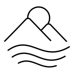 Abstract Line Art Logo of Mountain and Ocean