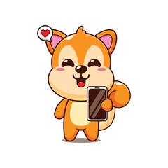 Fototapeta premium Cute squirrel cartoon vector illustration with mobile phone