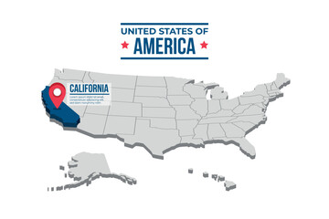 California Highlighted On A 3D Map Of The United States Of America