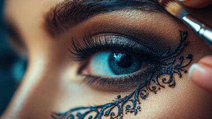 Close-up of intricate eye makeup application