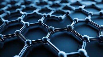 Abstract blue metallic nanostructure hexagonal lattice molecular background 3d art image macro design