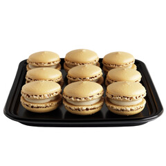 Fototapeta premium Macarons on a black serving tray isolated on white or transparent background
