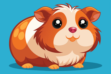 A charming cartoon guinea pig with orange and white fur sits comfortably against a vivid blue backdrop, exuding a playful energy and inviting a sense of joy.