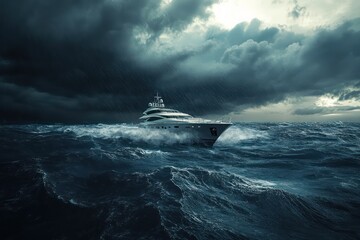 Fototapeta premium Ship stormy sea landscape