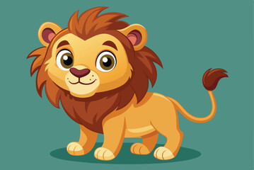 A cheerful cartoon lion with a fluffy mane stands confidently, displaying a friendly expression that captures the essence of playful and animated character design.