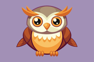 Obraz premium A charming cartoon owl with large, expressive eyes and vibrant orange feathers perches on a simple background, perfect for children's projects or educational materials.