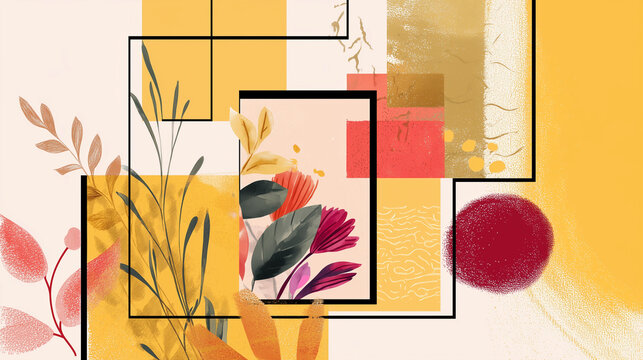 Trendy bohemian abstract square art templates with floral and geometric elements. For social media posts, mobile apps, banners design and web/internet ads. Fashion backgrounds. Boho style background