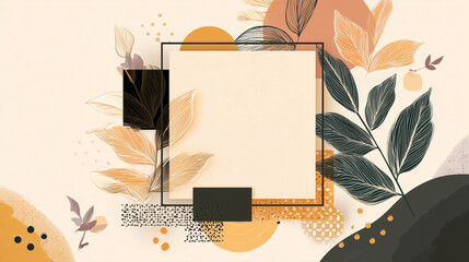 Trendy bohemian abstract square art templates with floral and geometric elements. For social media posts, mobile apps, banners design and web/internet ads. Fashion backgrounds. Boho style background