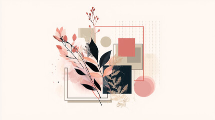 Trendy bohemian abstract square art templates with floral and geometric elements. For social media posts, mobile apps, banners design and web/internet ads. Fashion backgrounds. Boho style background