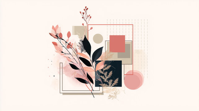 Trendy bohemian abstract square art templates with floral and geometric elements. For social media posts, mobile apps, banners design and web/internet ads. Fashion backgrounds. Boho style background