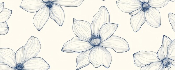 Obraz premium Delicate floral pattern of white flowers in soft lines.
