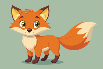 Obraz premium This charming cartoon fox has bright green eyes and a friendly smile, showing off its fluffy tail and vibrant orange fur in a playful pose.