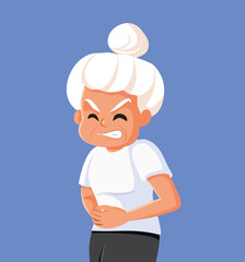 Elderly Woman with Abdominal Cramps Vector Cartoon Illustration. Senior granny has gastrointestinal problems due to an illness
