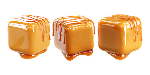 Pack of Caramel Candies Glazed with Caramel Sauce Against Transparent Background for Confectionery Branding, Dessert Promotion, or Gourmet Design Projects