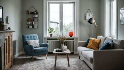 modern living room with fireplace