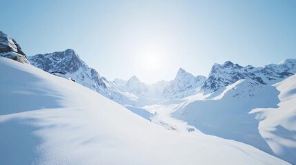 Obraz premium Dynamic scene of a person skiing down a snowy mountain with a clear blue sky highlighting the thrill and excitement of winter sports