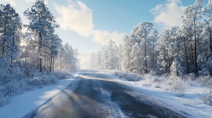 Fototapeta premium Snowy forest path winter landscape
