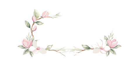 Horizontal magnolia branch floral divider illustration