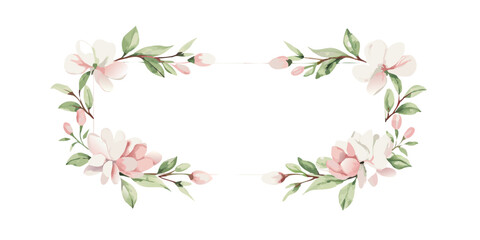 Obraz premium Oval magnolia flower frame in soft watercolor style