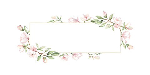 Rectangular magnolia floral frame with soft pink blooms