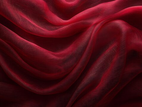 Draped red fabric, soft folds, rich texture
