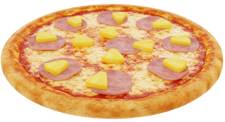 Delicious Hawaiian Pizza Featuring Sweet Pineapple and Savory Ham White Surface