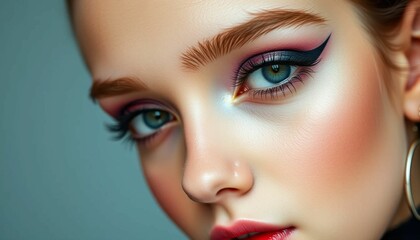 Close up beauty portrait of a young girl wearing fashionable make-up