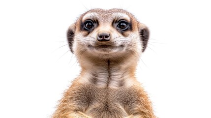 Close-up of a meerkat's face, expressive and alert.  A small, furry creature with large eyes, a curious expression, and a light brown coat