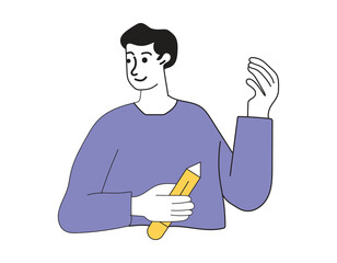 Man Holding Pencil and Waving