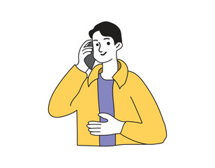 Man in yellow jacket talking on his phone