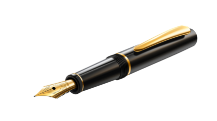 Gold and Black Pen Stationery Object, cut out transparent