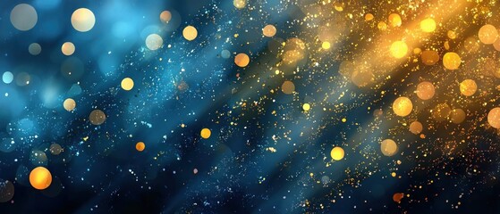 Abstract glowing particles and light streaks creating a dreamy and magical atmosphere with blue and golden tones