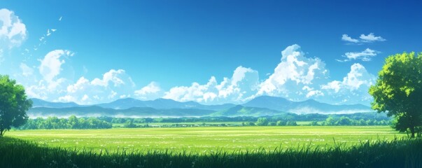 Fototapeta premium Lush landscape with a vibrant field and mountains