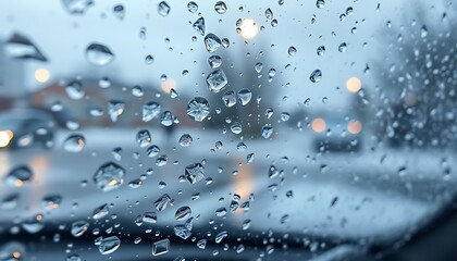 rain drops on the window of a car on a rainy day