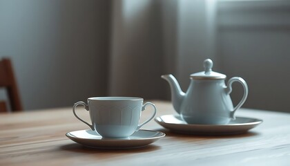 Fototapeta premium two cups and saucers on a wooden table