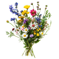A mixed bunch of colorful wildflowers in a decorative arrangement.