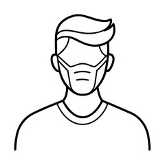 Abstract man wearing a medical mask portrayed in a minimalist continuous line art style focusing on health protection and safety with a modern artistic interpretation